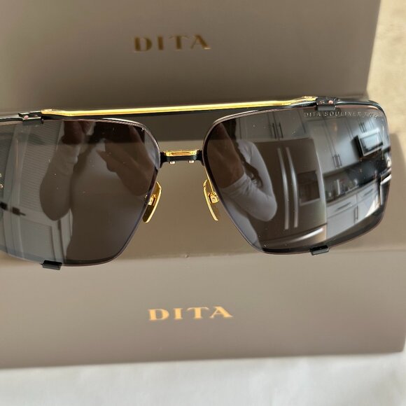 New Authentic Dita Sunglasses SOULINER - TWO DTS 136-64-03 Black & Gold Frame - Picture 1 of 2